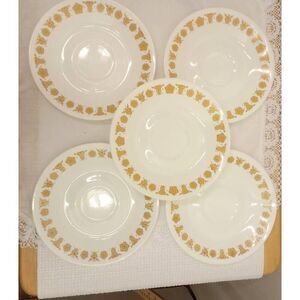 Five vintage Corelle harvest Gold teacup, coffee cup saucers plates